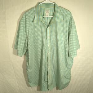 LL Bean XXL Tall Short Sleeve Shirt Traditional Fit Plaid Green Blue Yellow